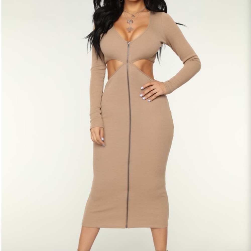 Fashion Nova “Cut You Off Midi Dress - Nude”